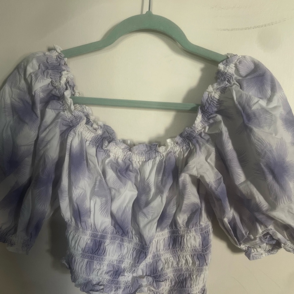 Dawn Levy Purple and White Blouse